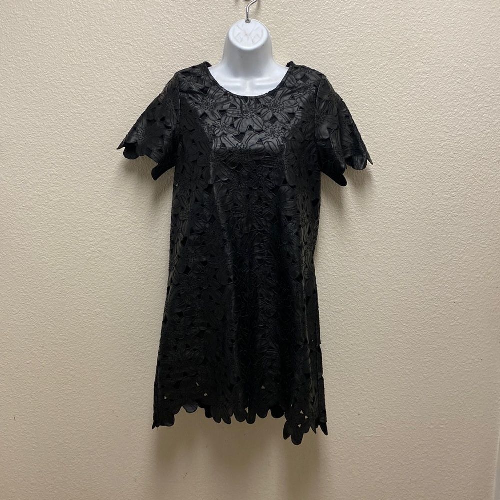 J.O.A. Faux Leather Floral Cutout Dress Small